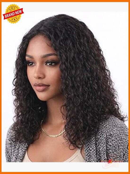 180% Density Deep Curly Human Hair Wig Glueless Lace Front 16 Inch